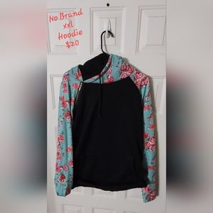 Black and teal floral design hoodie